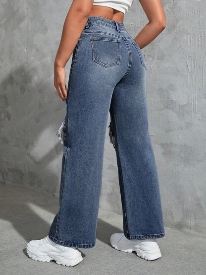 SHEIN Ezwear Cut Out Ripped Jeans