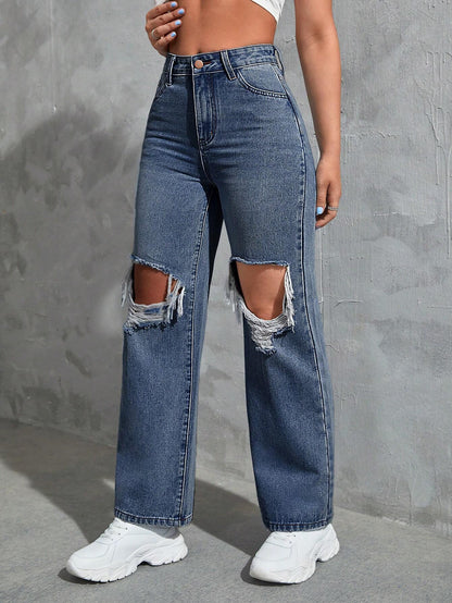 SHEIN Ezwear Cut Out Ripped Jeans