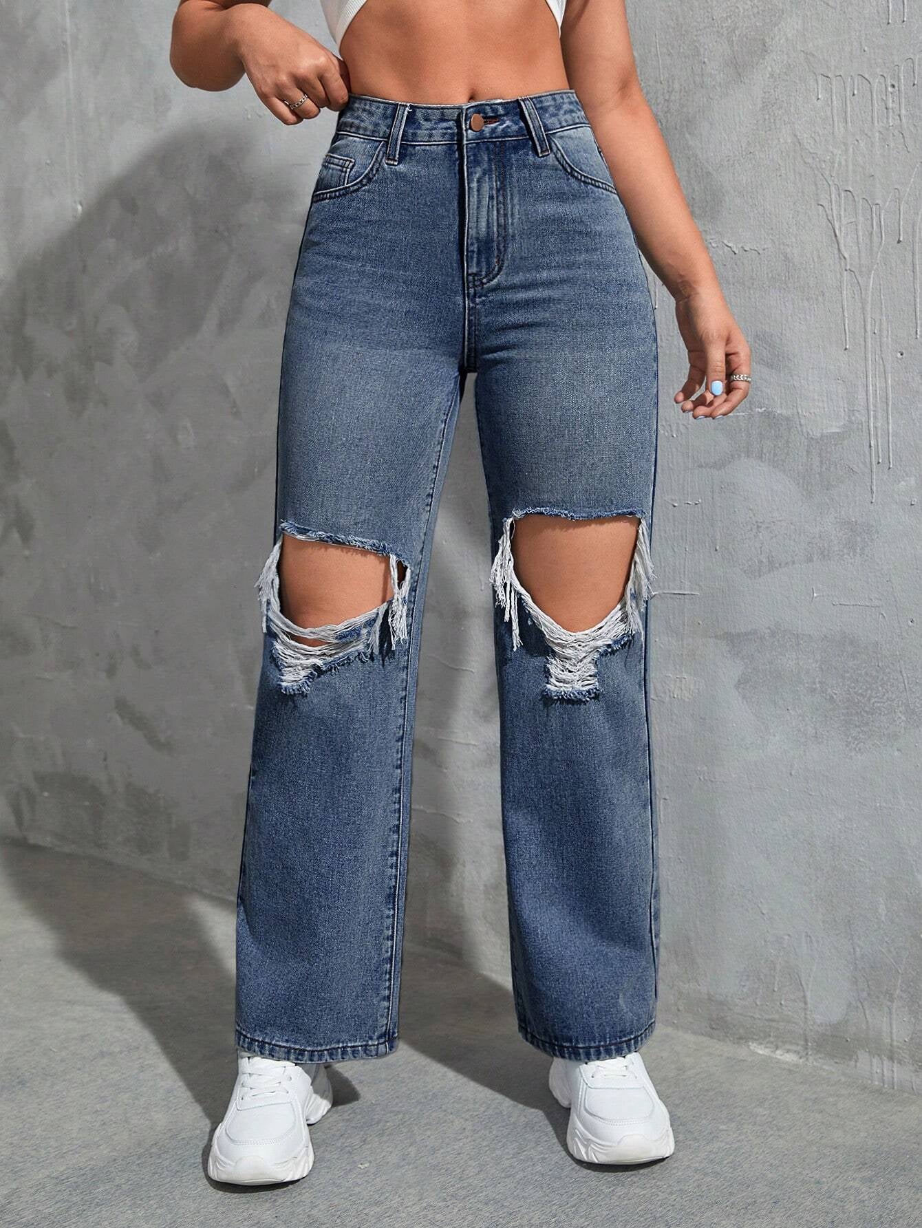 SHEIN Ezwear Cut Out Ripped Jeans