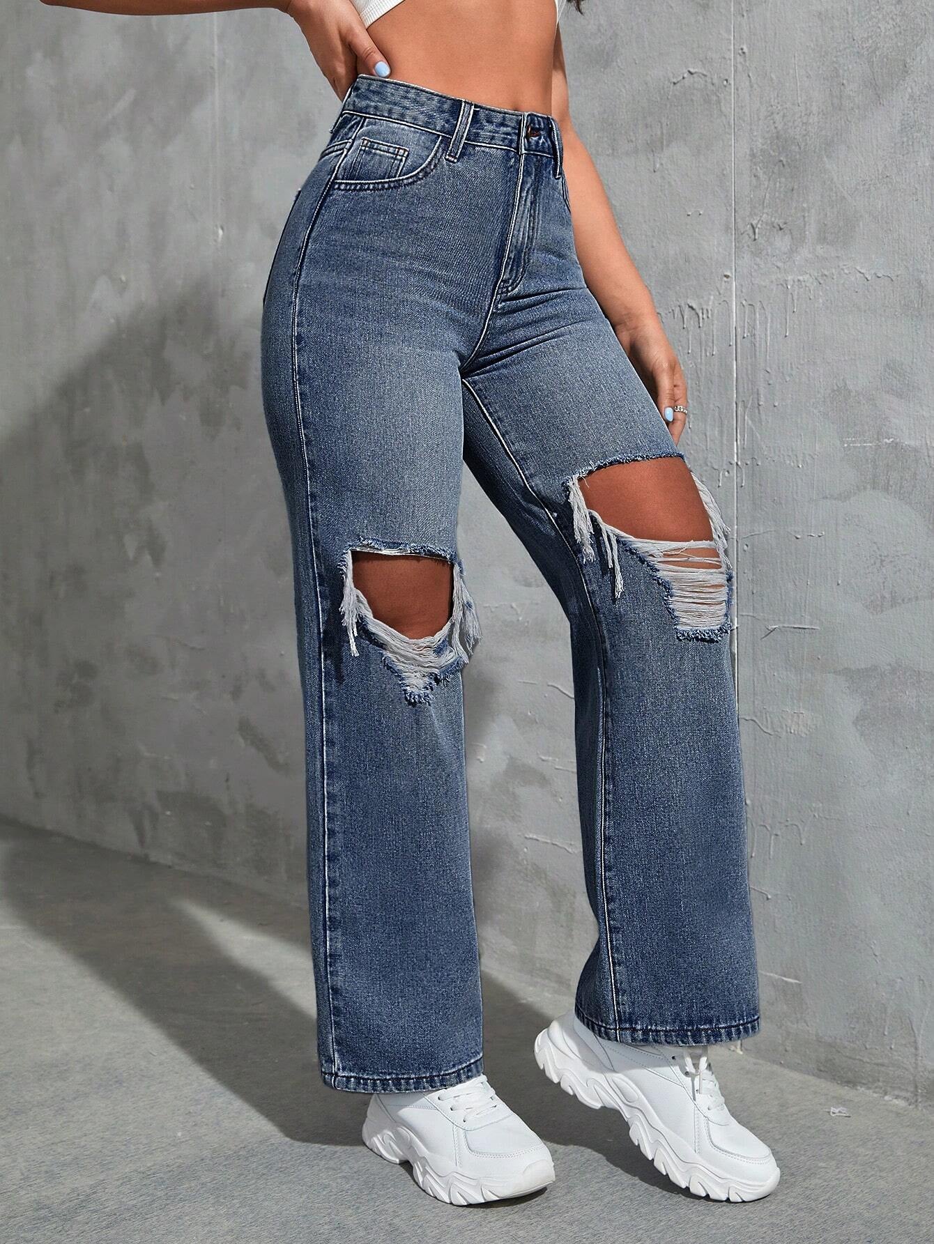 SHEIN Ezwear Cut Out Ripped Jeans